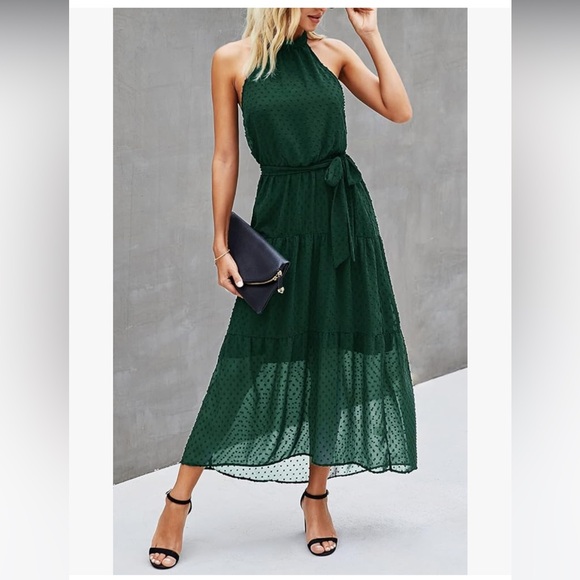 Backless Halter Green Dress - Picture 3 of 6